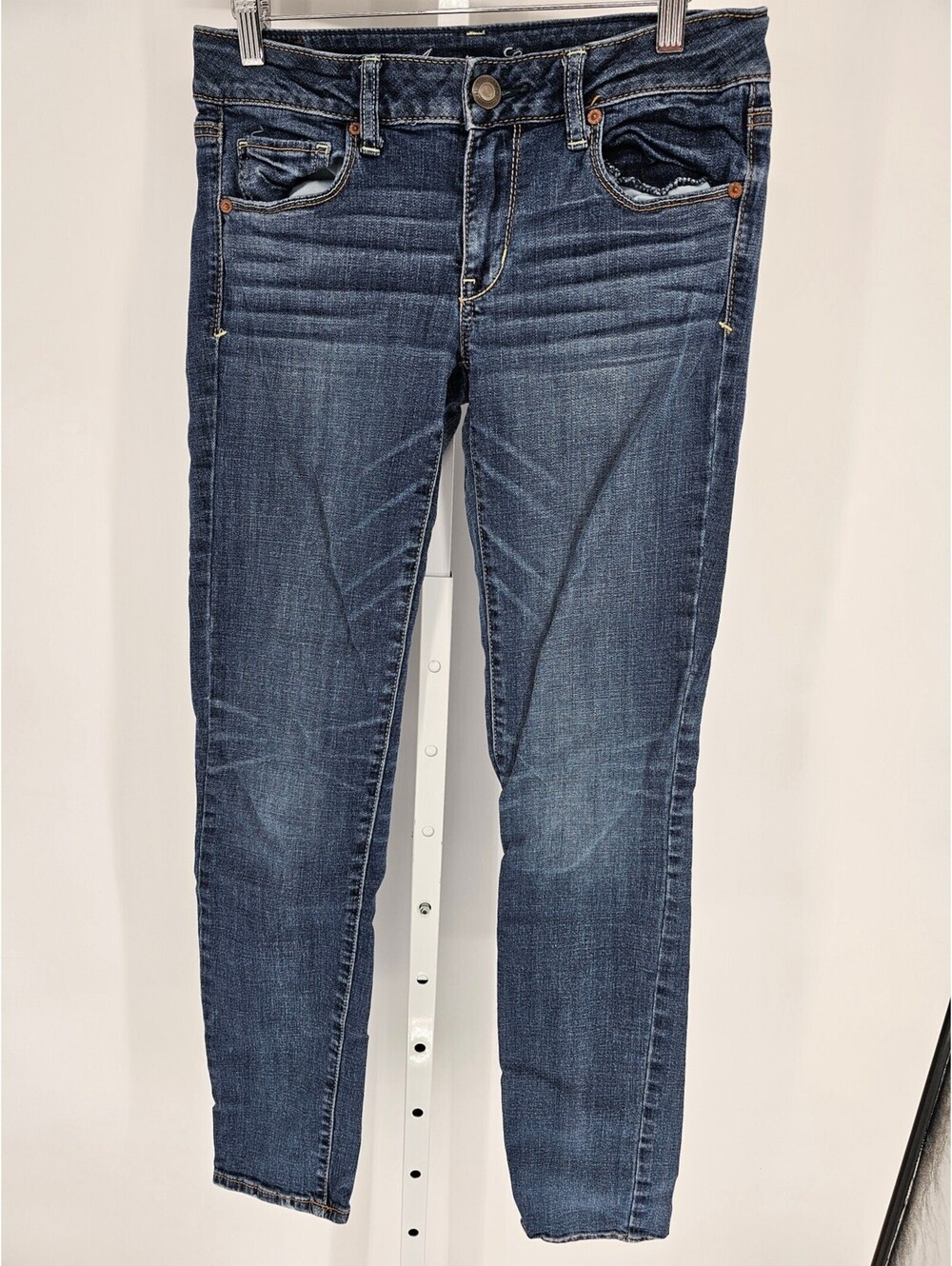 American Eagle Womens Sz 6 Blue Jeans Skinny Leg Dark Wash Super Stretch